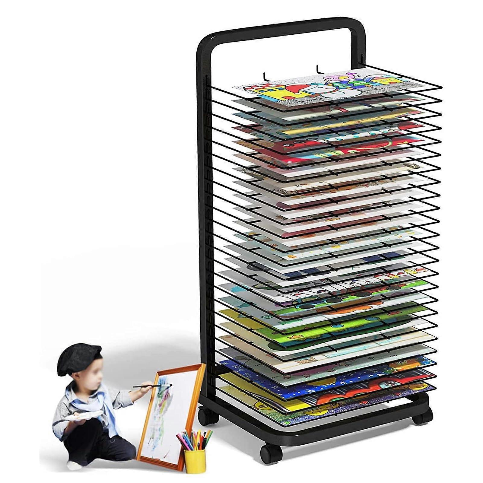 Canvas Easel for School Studios, Paper Art Drying Stand, Iron Construction, Black, 25 Layers