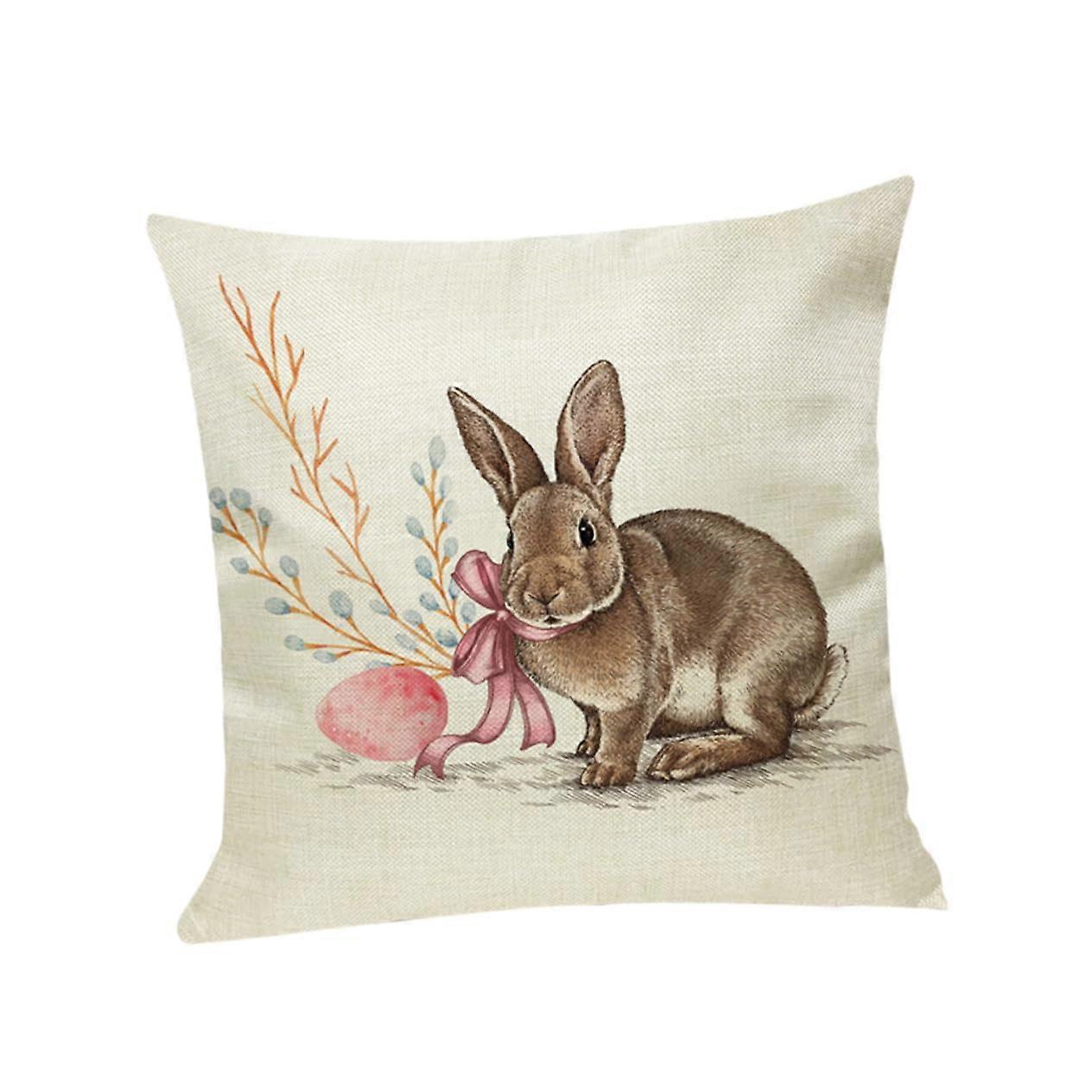Cartoon Cushion Pillowcase Rabbit Pattern Easter Pillow Cover Linen Material Standard Size Home Decor
