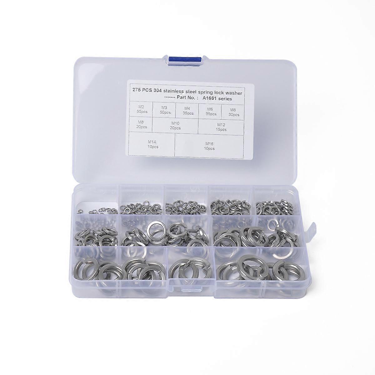 Split Washers M2, M3, M4, M5, M6, M8, M10, M12, M14 and M16, 275Pcs, Fonepro