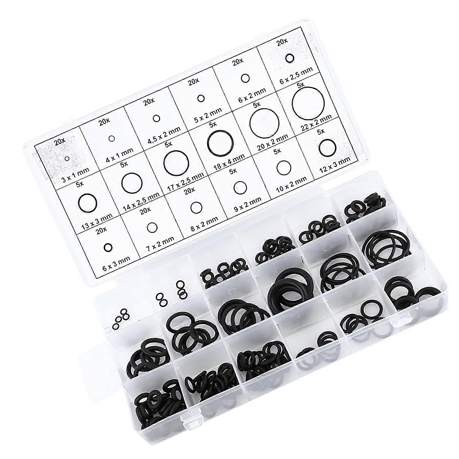 225pcs Assorted Black Rubber O Ring Seal Set, Size 18, Compact Box
