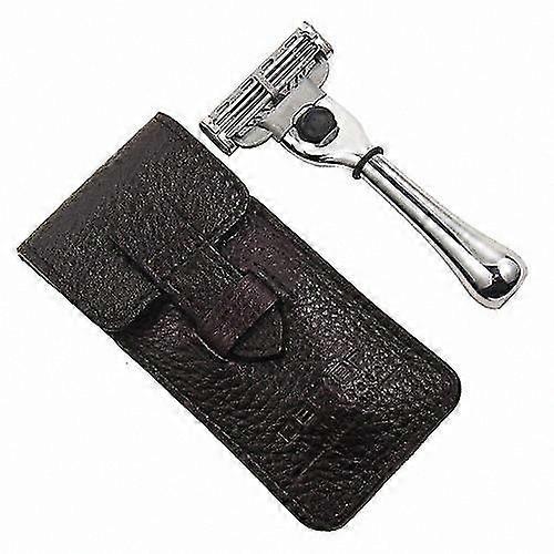 Compact Travel Razor Kit with Leather Case for Portable Shaving Needs