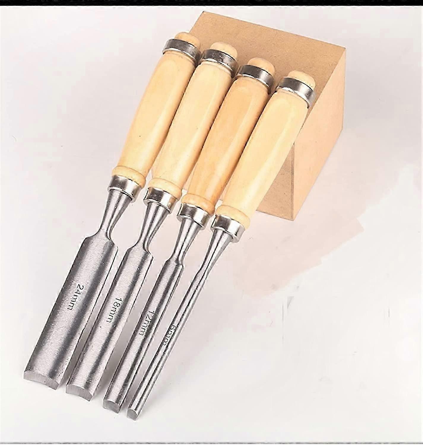 4-Piece Half Round Chisel Set for Woodworking, Semicircular Gouge Blades (6mm, 12mm, 18mm, 24mm)