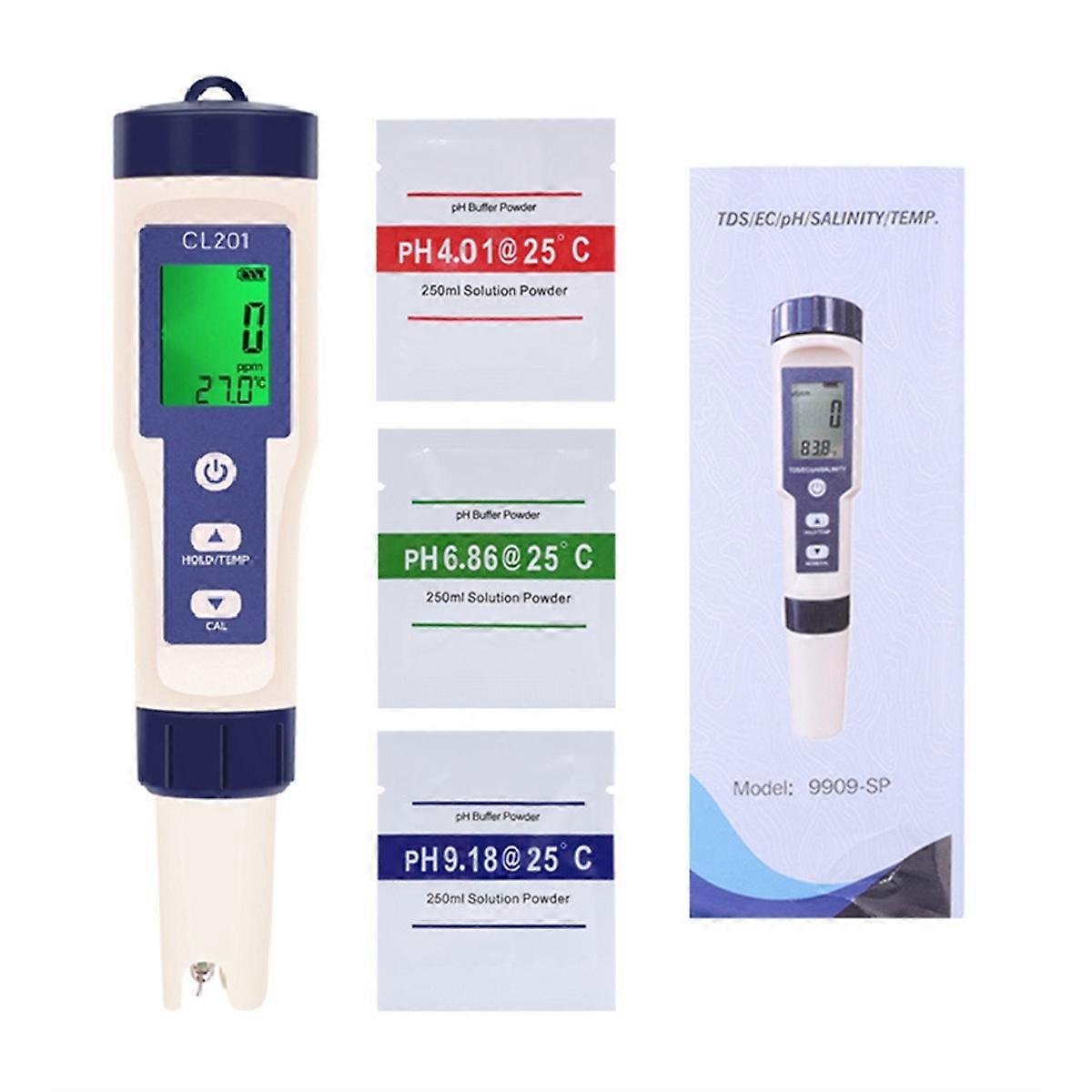 Water Quality Tester 5 in 1 9909PHTDS Conductivity 5 in 1 Water Quality Test Pen Aquaculture Sea Tank Salinity Meter