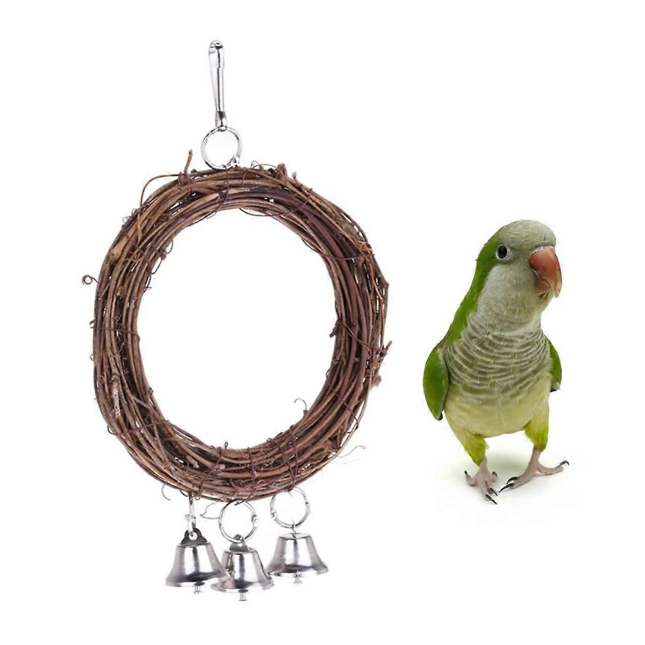 Rattan Parrot Swing Toy with Bells for Cockatiels and Parakeets - Hanging Circle Cage Accessory for Play and Exploration