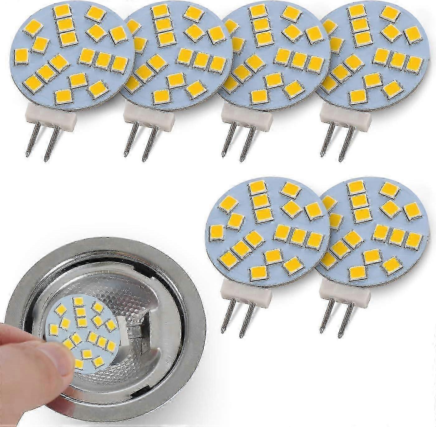Warm White G4 Round Led Lamps, 2w Replaces 20w Base Halogen Bulb, 12v Ac/10-30v Dc, G4 Illuminant For Recessed Under Cabinet Lighting, 6pcs