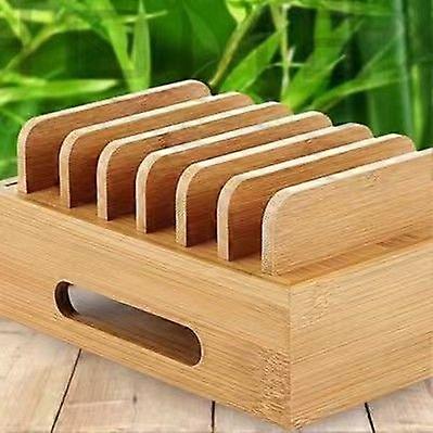 2025 Latest Model Bamboo 6-Port Charging Station & Docking Organizer for