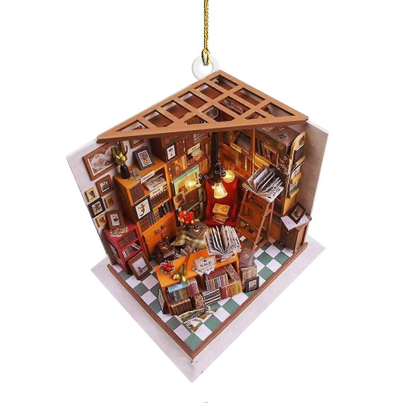 Hanging Pendant with Lanyard Create Atmosphere Acrylic Mini Bookstore Shape Christmas Pendant Festival Decor