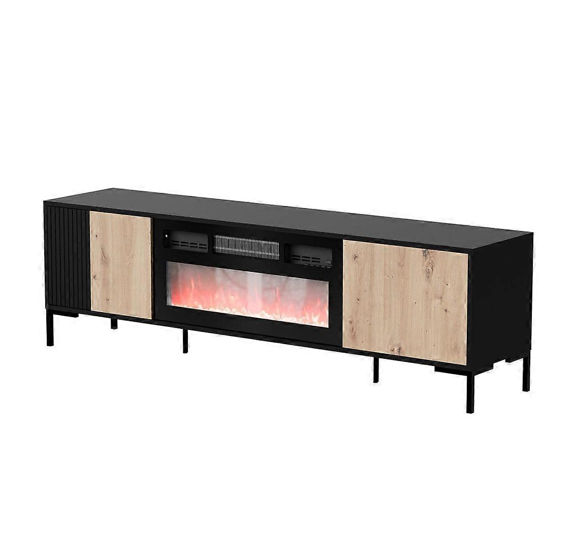 Szafka RTV Cama Merci 180 x 40 x 53,5 cm, czarna/dąb, Artisan + kominek
