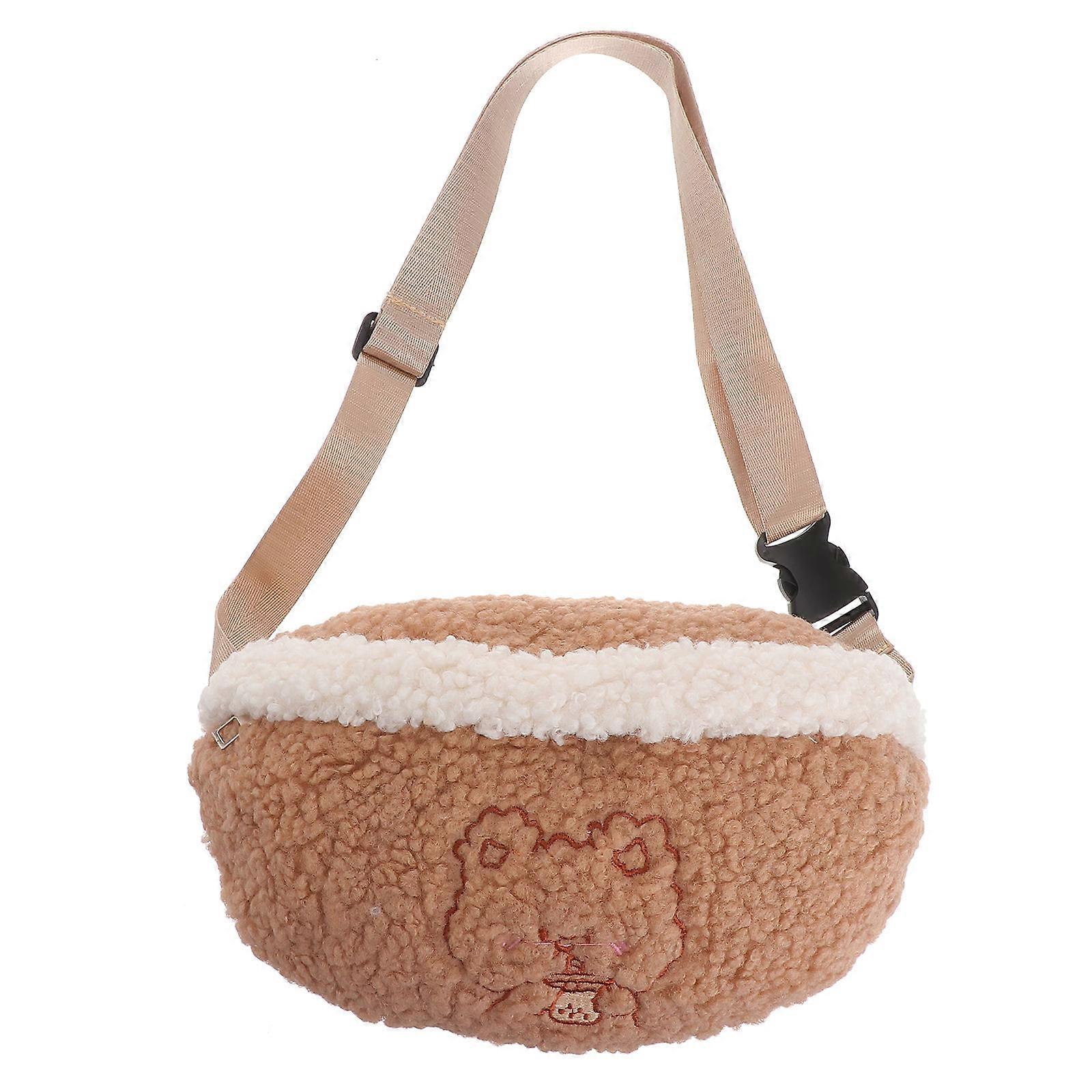 Fanny Pack Purse Bear Pattern Waist Pouch Rectangular Khaki 26X15X9CM Storage 1Set