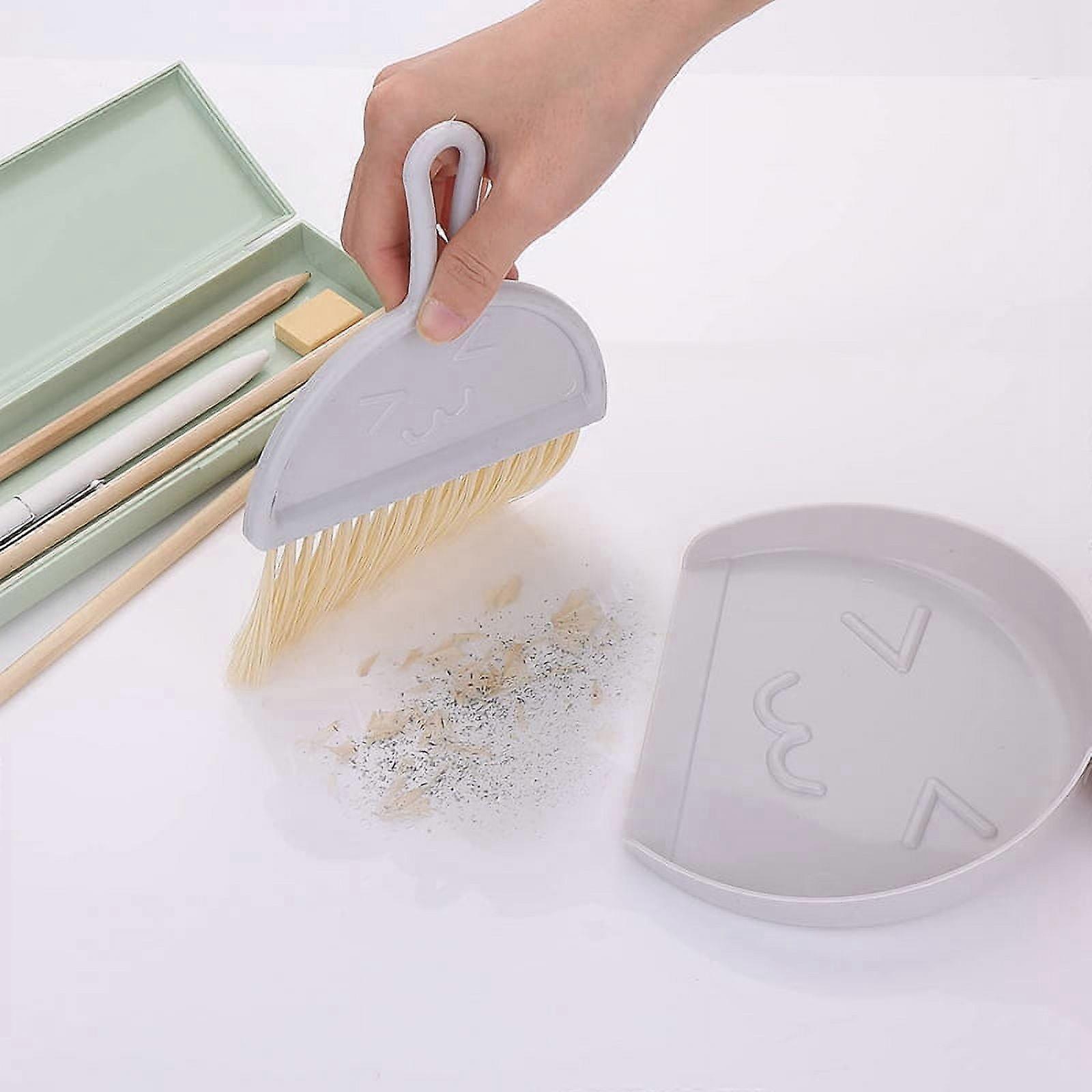 Mini Dustpan and Brush Set, Small Broom&Dustpan Cleaning Set (Grey)