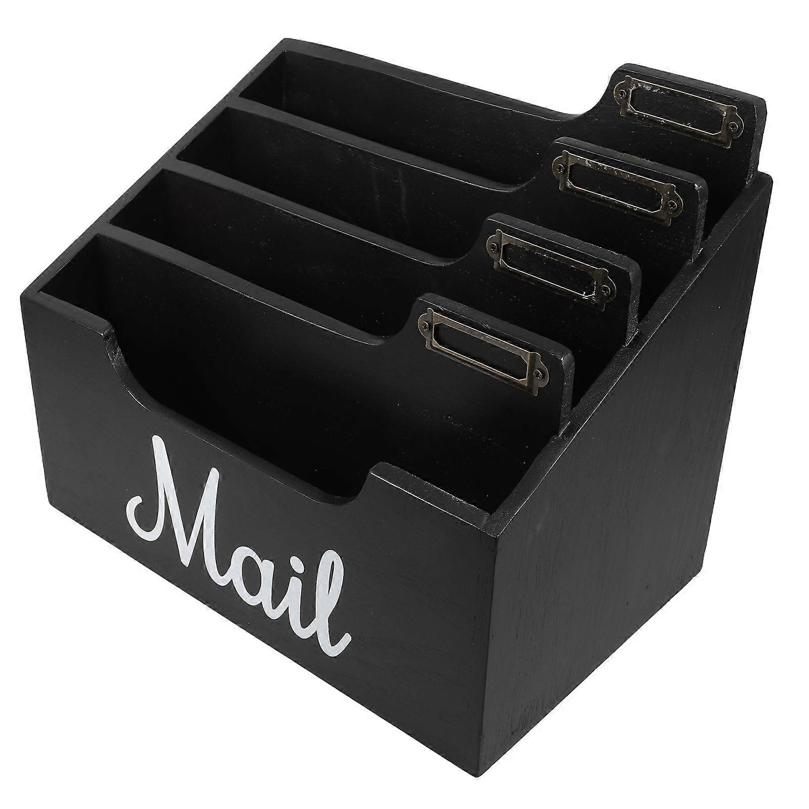 Key And Mail Holder For Wall Black Wood Desk Organizer With Multiple Compartments 1Pack