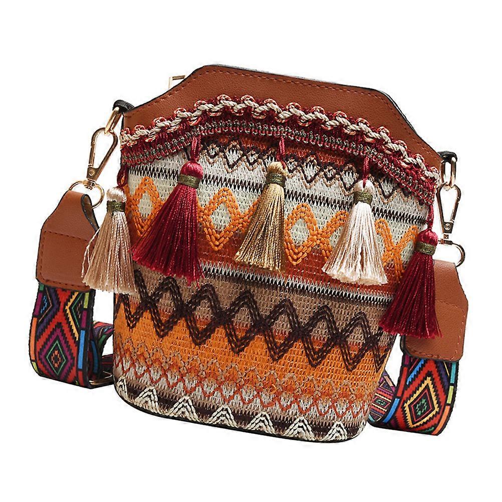 Adjustable Brown Shoulder Bag In Folk Style Perfect For Leisure Walking And Going Out 2Pcs