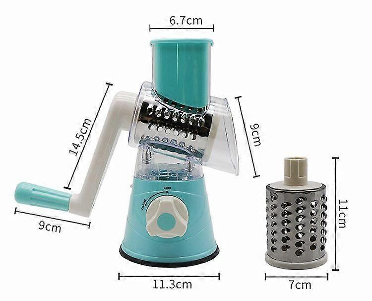 Rotary Manual Vegetable Grater with 3 Stainless Steel Blades for Cooked Vegetables and Nuts Blue
