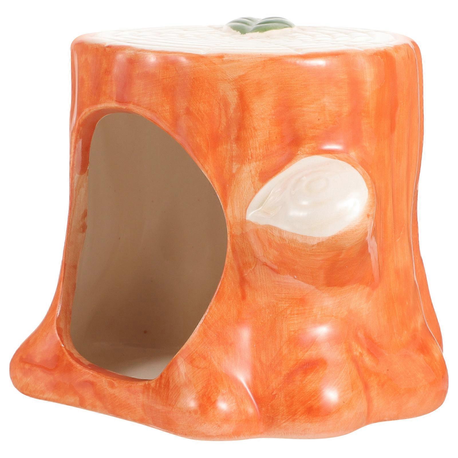 3Pcs Ceramic Hamster House for Summer Cooling Orange Hamster Hideout