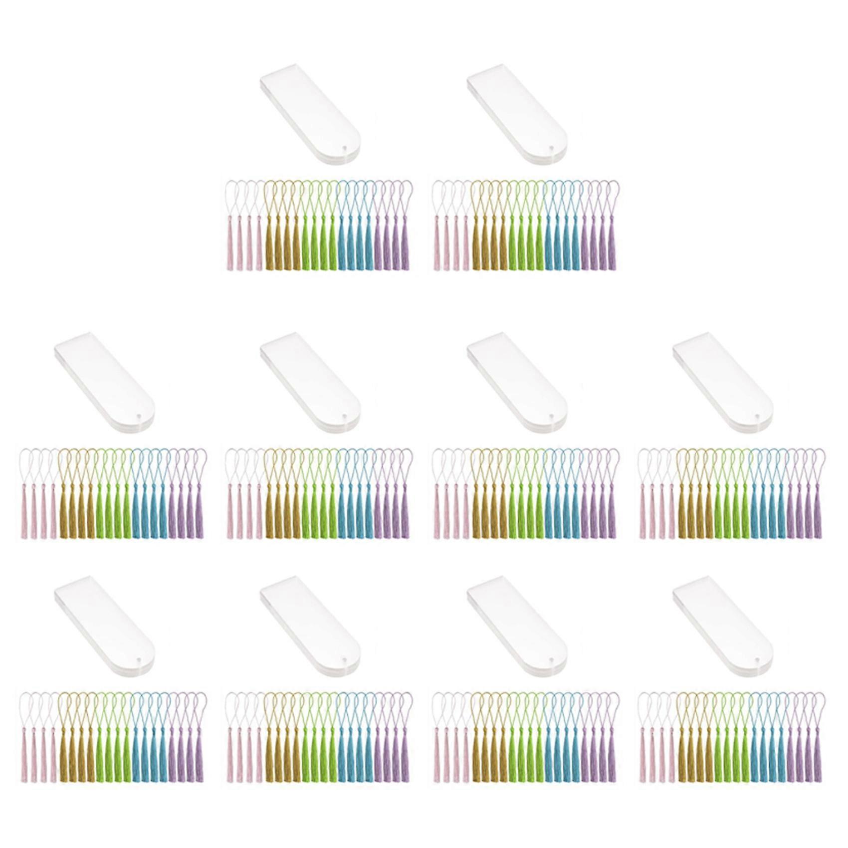 20Pcs Rectangle Transparent Acrylic Book Markers with 20Pcs Tassels