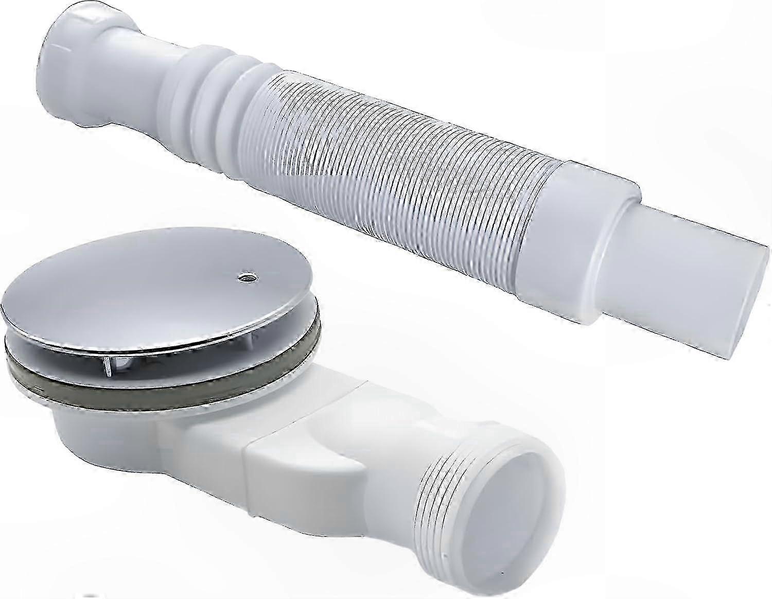 Chrome Shower Trap with 90mm High Flow and 80cm Flexible Connector for Shower Trays