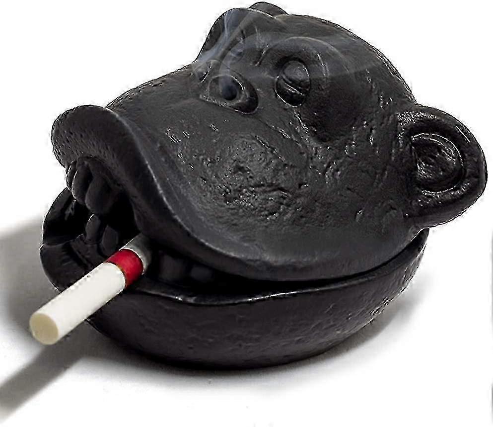 Covered Ceramic Ashtray for Indoor and Outdoor Use with Monkey Design