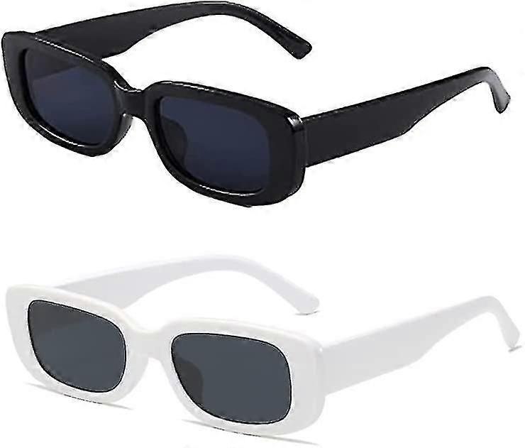 Retro Sunglasses With Small Frame, Rectangular Trend - White And Black-2025