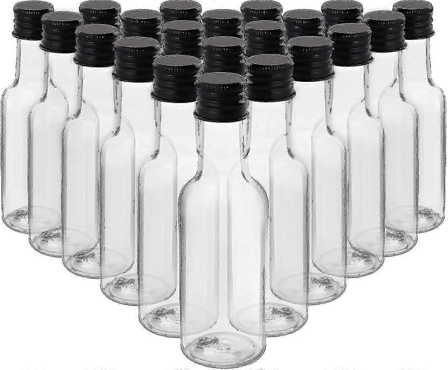 Mini Liquor Bottles (24 Pack) - Reusable Plastic 50ml Empty Spirit Bottles With Black Screw Caps And Liquid Funnel For Easy