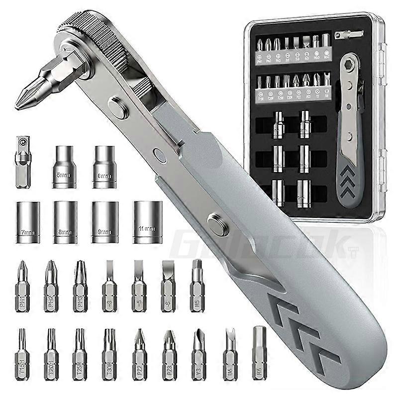 24 in 1 Right Angle Ratcheting Screwdriver Set 36-Tooth Mini Ratchet Socket Sleeve Wrench Set Car Repair Tool Hand Tools Key Set