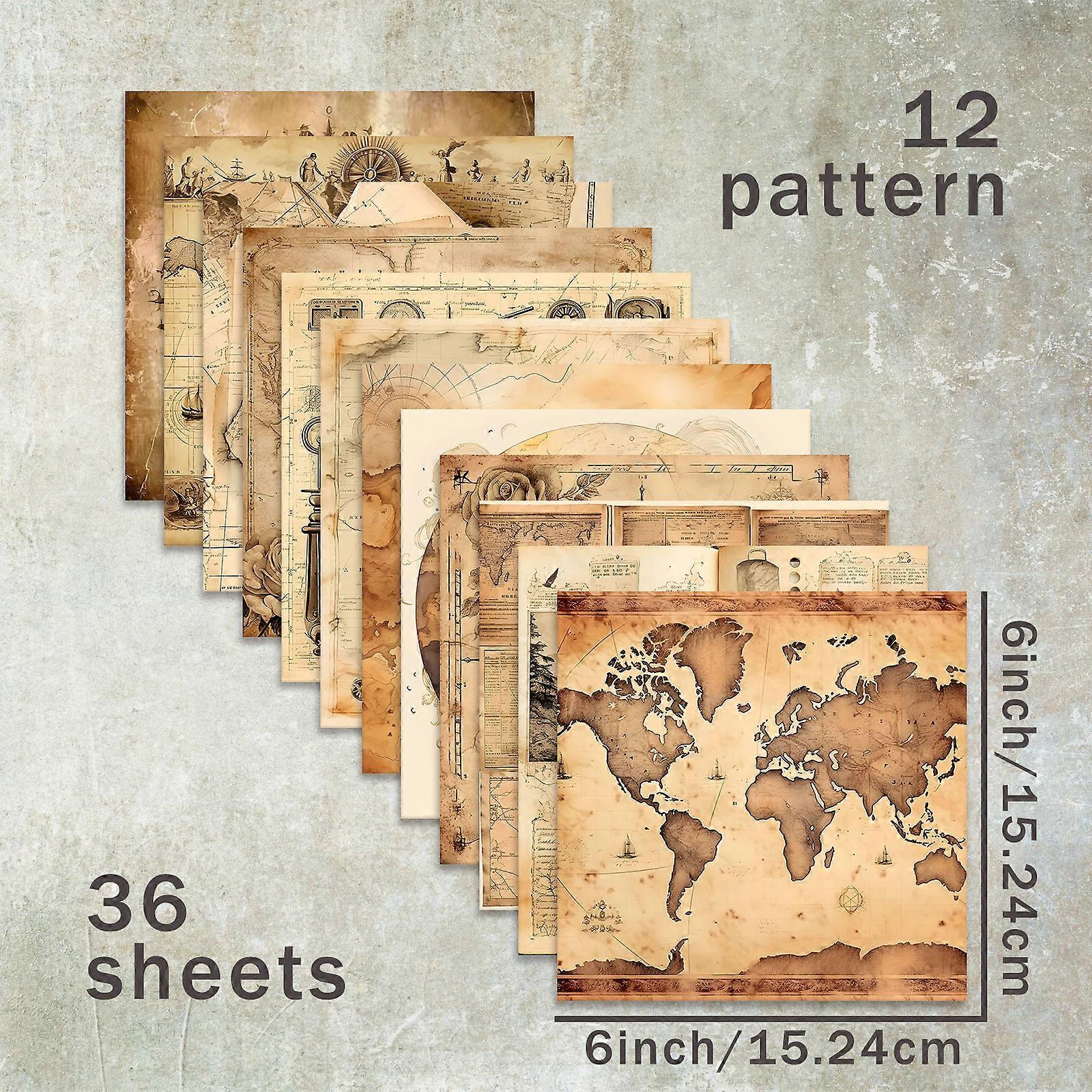 36 Sheets 6inch (Retro Medieval Map Sailboat) Clipping Thin Paper for Bullet Diary, Junk Magazine, Greeting Card Background