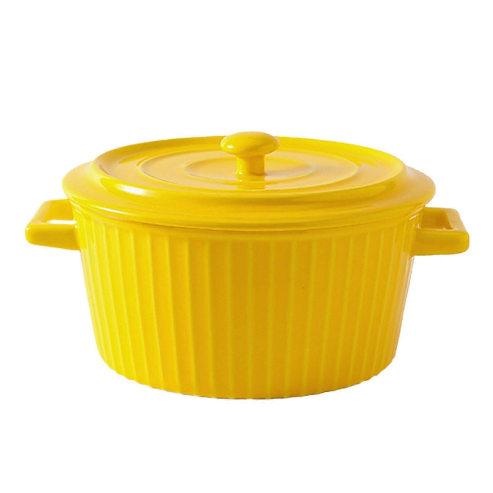 Soup Bowl Microwave Safe Ceramic With Lid Thickened Stable Bottom Placement Yellow Tableware