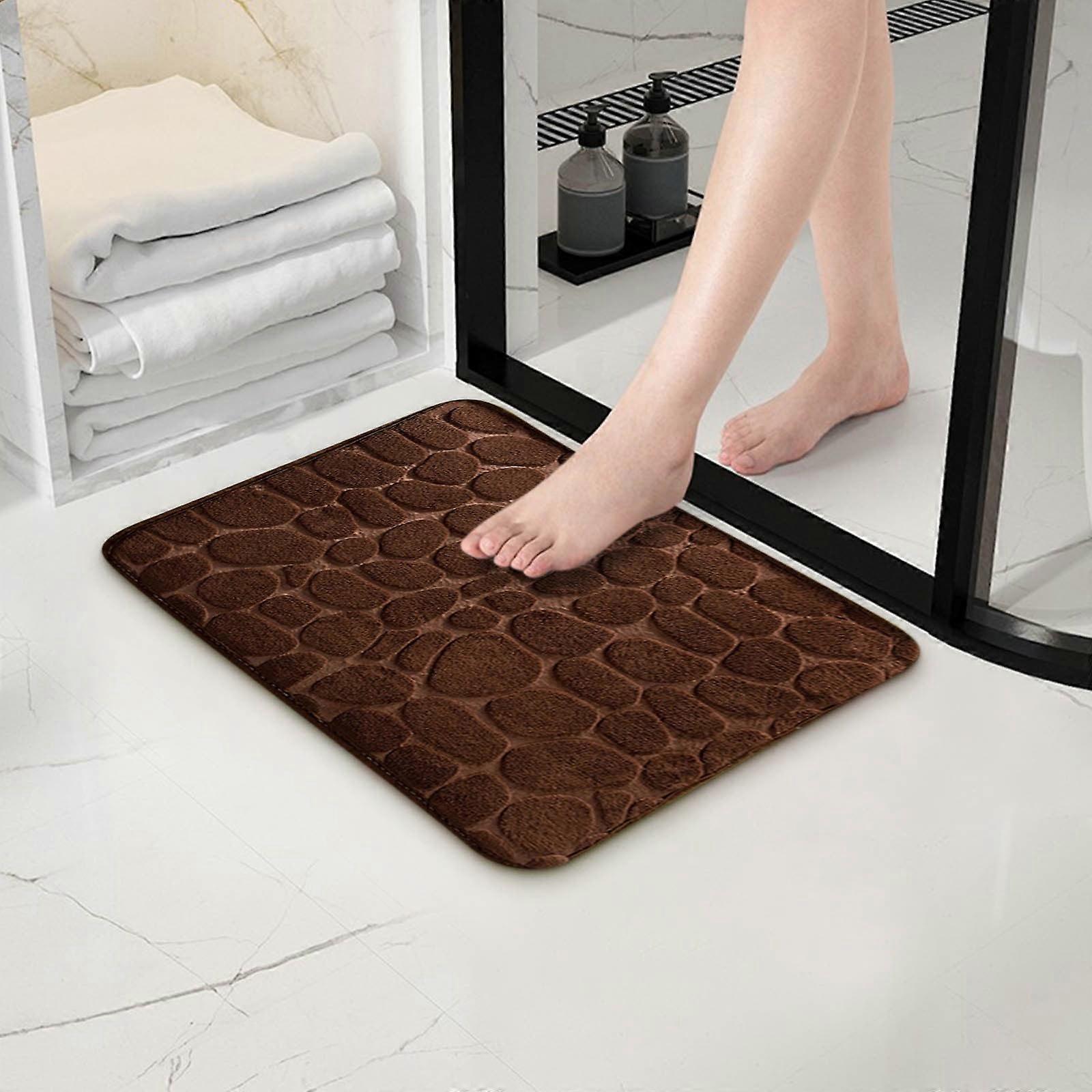 feimajia 1pc Memory Foam Bath Rug Embossed Bathroom Mat Water Absorbent And Washable Bath Rugs, Non-Slip, Thick, Soft And Comfortable Carpet For Show