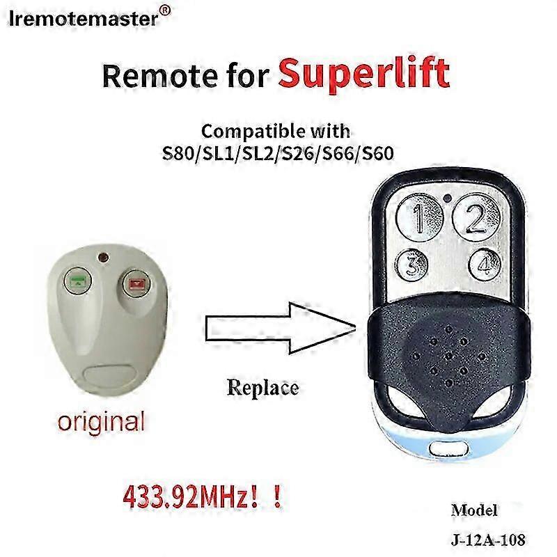 For Superlift S66 S80/SL1/SL2 /S26/S60 Garage Door Remote Control 433.92MHz Rolling Code Gate Openers Replacement 25-26