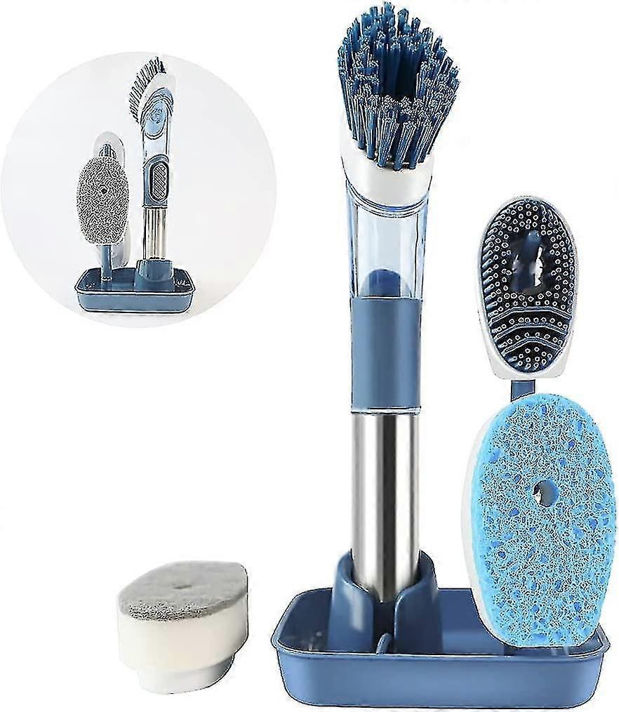 Soap Dispensing Dish Brush Set, Dish Brush Set With Holder Compatible With Kitchen, Replac