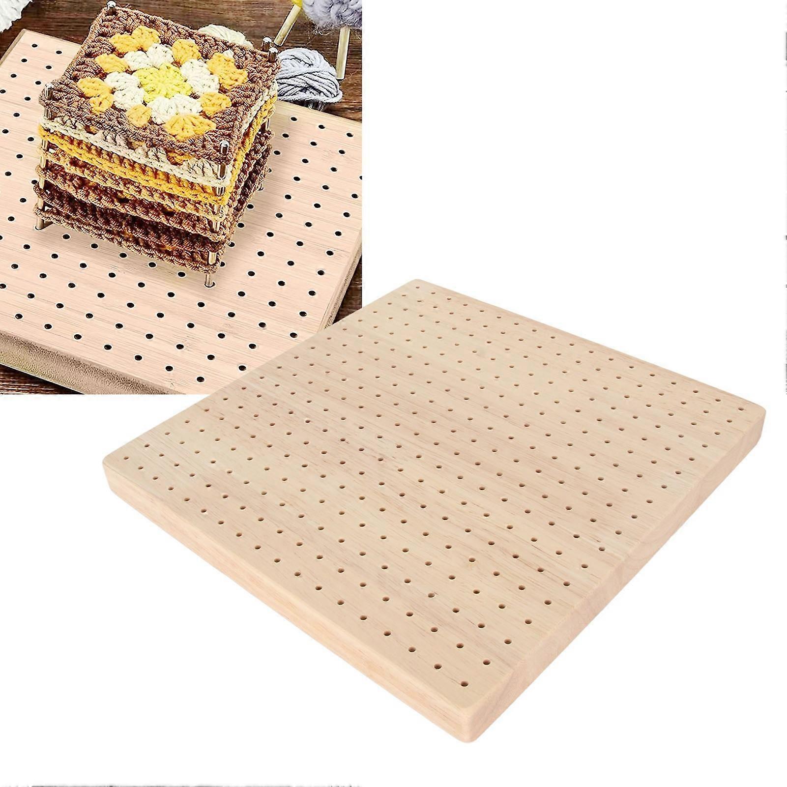 Crochet Blocking Board for Knitting Rubber Wood Crochet Square Blocking Mat with 20 Rod Pins 23.5cm 