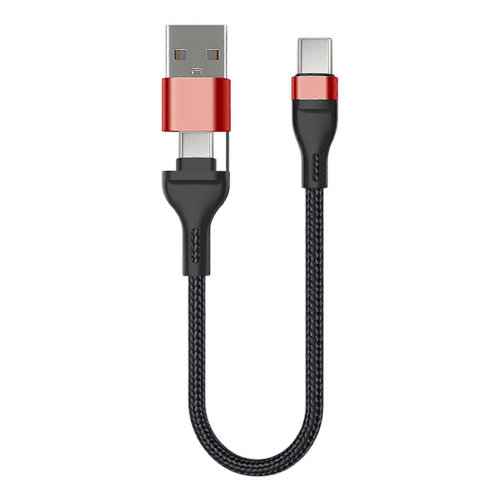 Short 35cm USB+Type C to USB C Cable 60W Fast Charging For Phone Power Case USB To Type C Data Cable Nylon Braided  Red
