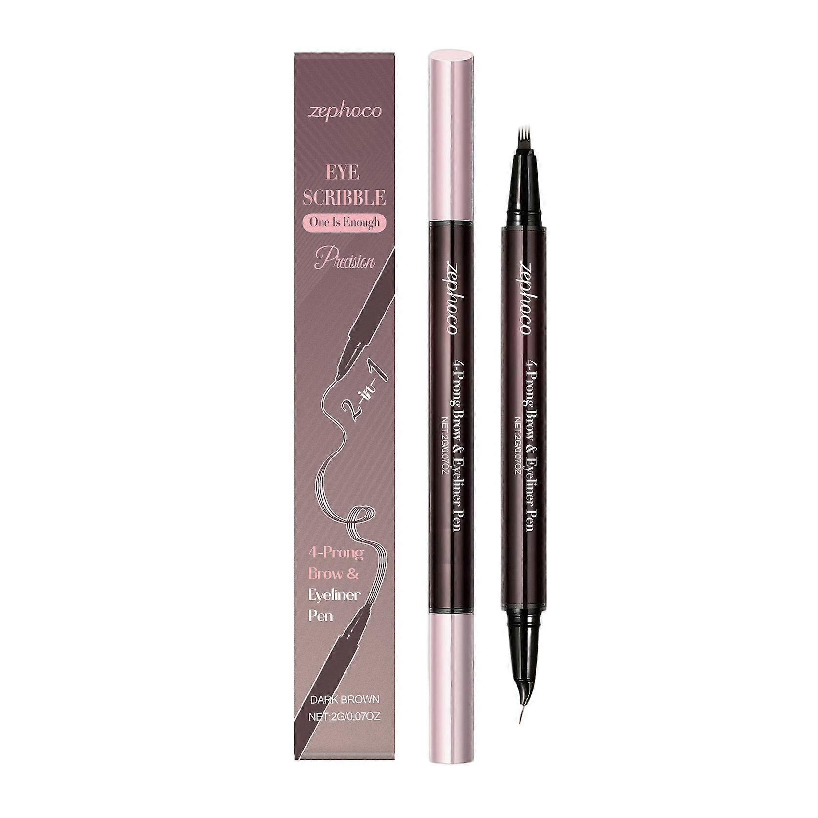 Zephoco Dark Brown Two-In-One Liquid Eyebrow Pencil Three-Dimensional Color Natural Eyebrow Shape Convenient Smooth Easy To Use