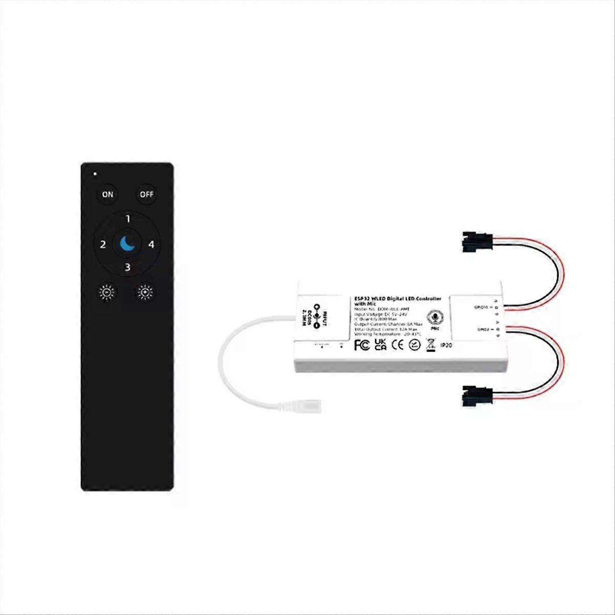 ESP32 Dual-Channel WLED Smart Controller 5-24V WiFi RGB LED Strip Controller 12A Max 800 ICs EU Cer