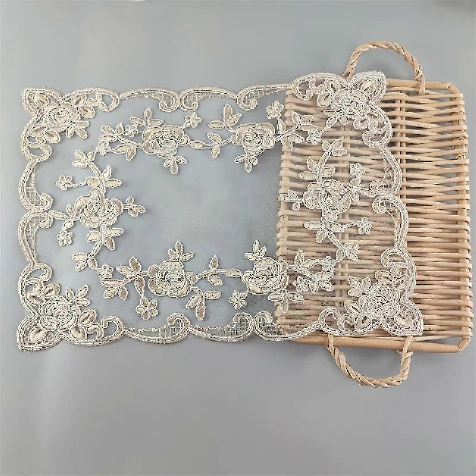 Lace Embroidered Placemats 2Piece European Rectangular Table Mats And Coasters Champagne Color