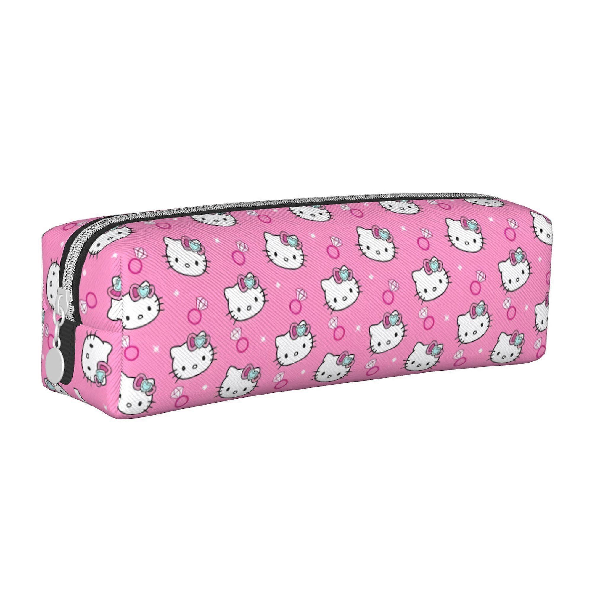 Hello Kitty Leather Simple Zipper Pencil Case Large Capacity Multifunctional Leather Simple Pencil Case