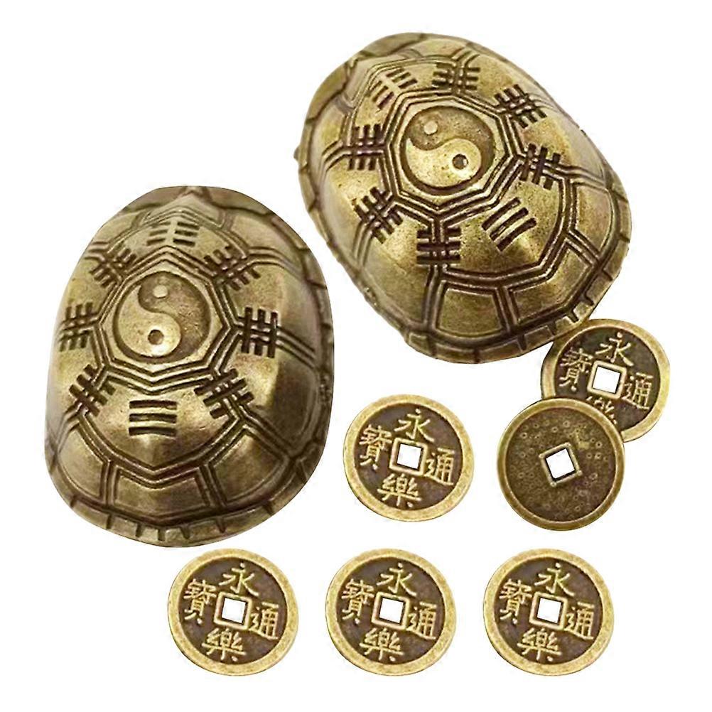 Creative Brass Turtle Shell Statue for Office Desk Decoration 1Set