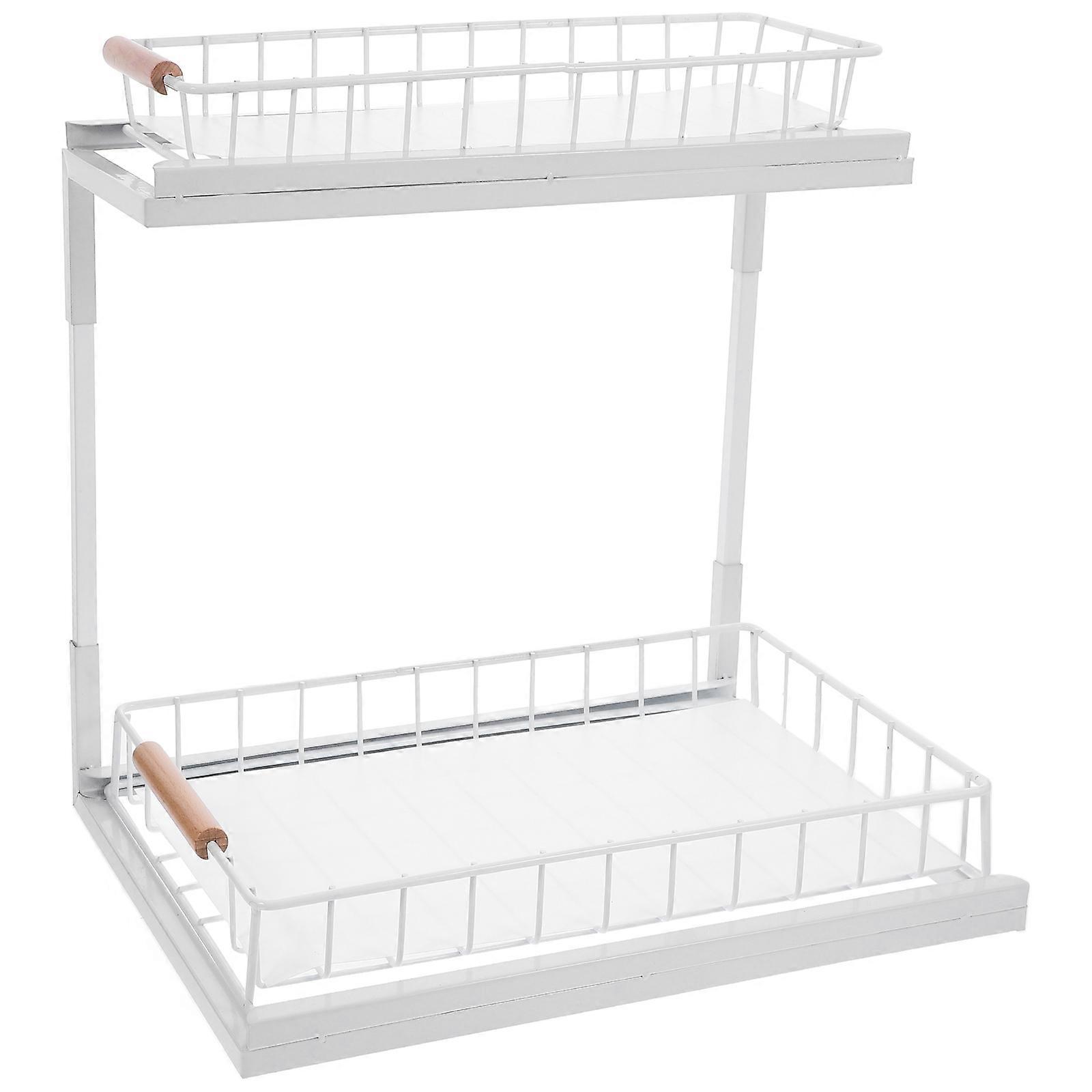Under Sink Cabinet Storage Rack White Spice Organizer with 2-Tier Design