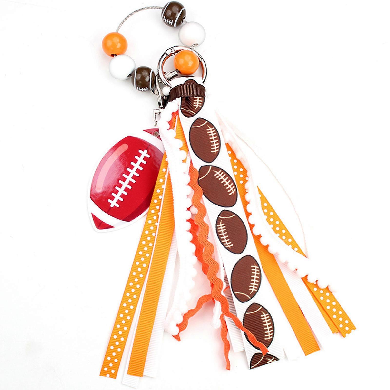 Reusable Sports Keychain Key Organiser Featuring Rugby Symbol And Multi Textured Beads For Bag Personalization Multicolor