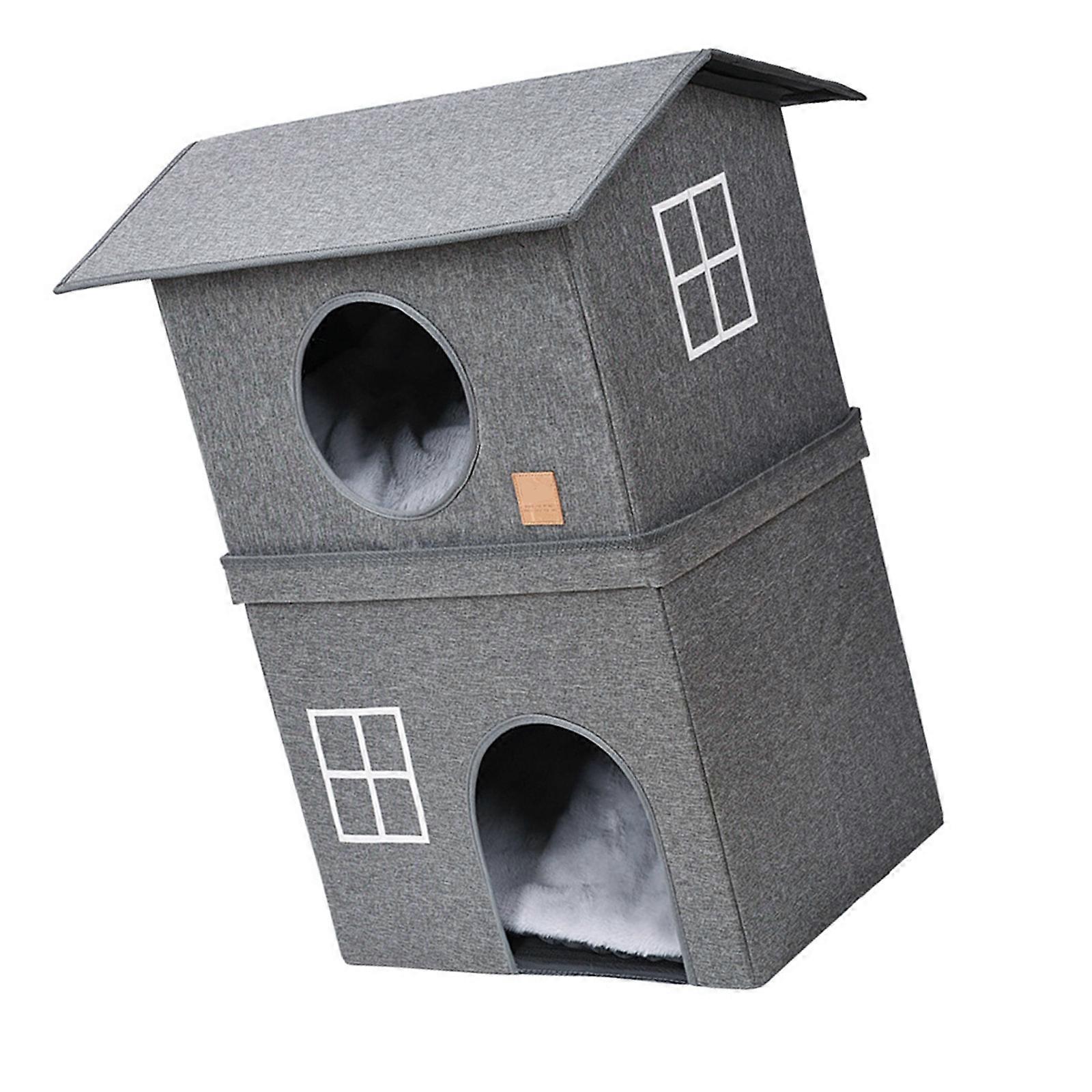 MultiLevel Cats Condo Lounger for Door Attachment with Viewing Window Elevated Cats Play Townhome 2 Tiers Multicolor