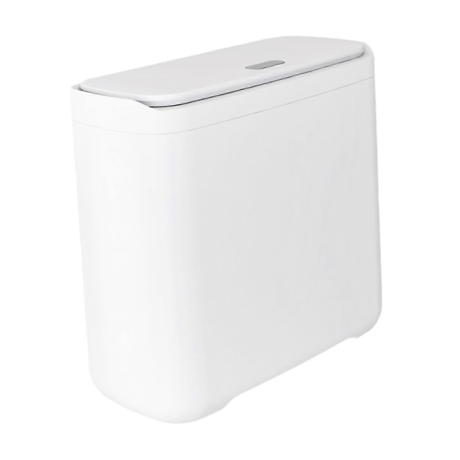 Press Type Waste Bin with Lid for Bathroom or Kitchen, White Plastic Trash Can