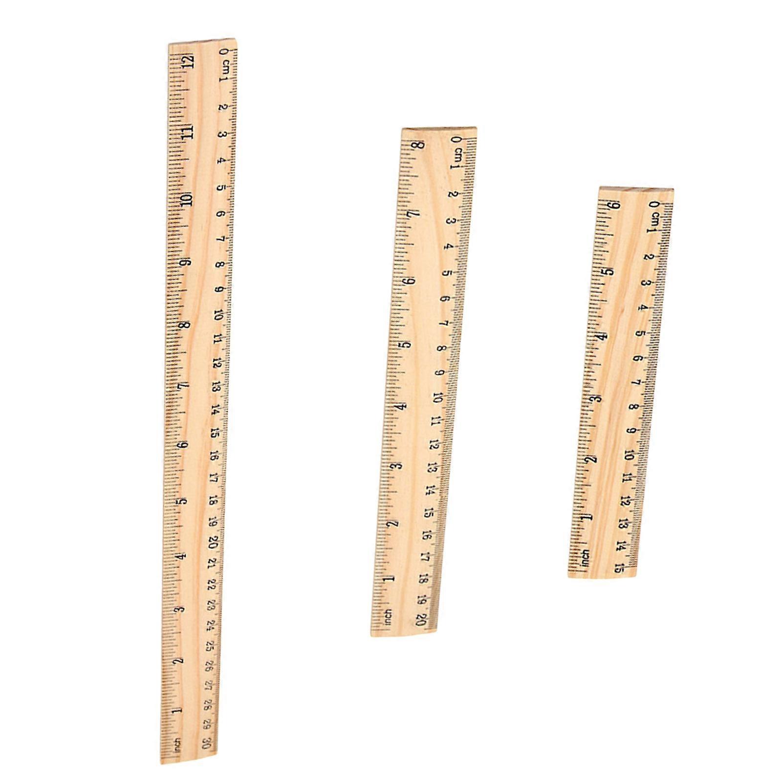 3Pcs Wooden Ruler Measurement Tool with Double Scale Marking Multipurpose Drawing Ruler For Engineering Drafting Multicolor