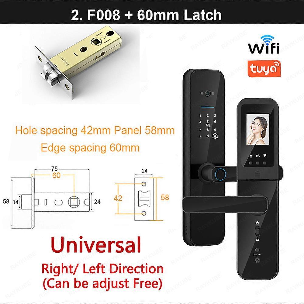 RAYKUBE F008 Tuya Wifi peephole HD Camera Fingerprint Digital Smart Door Lock With Doorbell Built-in Gateway APP Remote Unlock