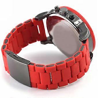 Relógio masculino versátil e elegante com mostrador extragrande, duplo inserto, pulseira de aço revestida de borracha e movimento de quartzo, 26s.