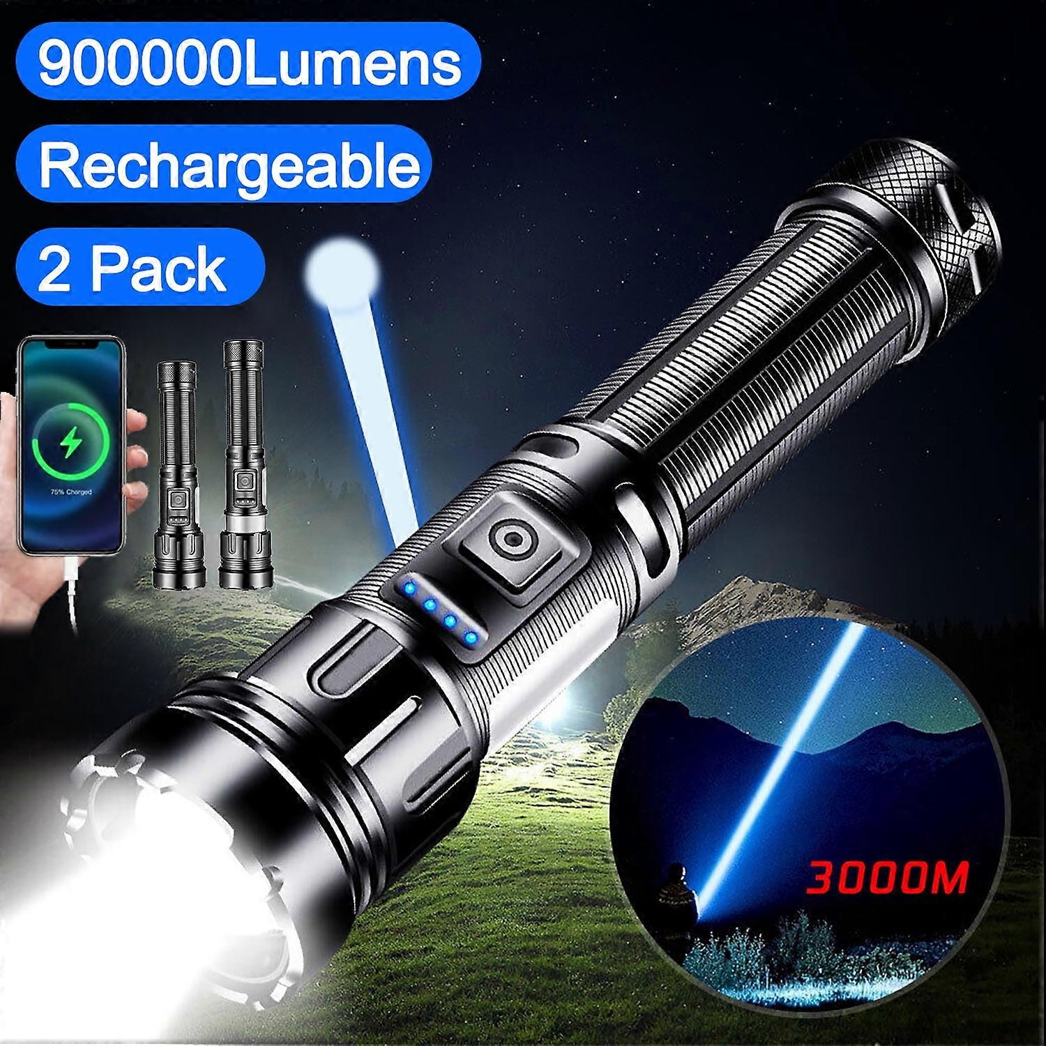 900,000 lm waterproof flashlight, 2-pack