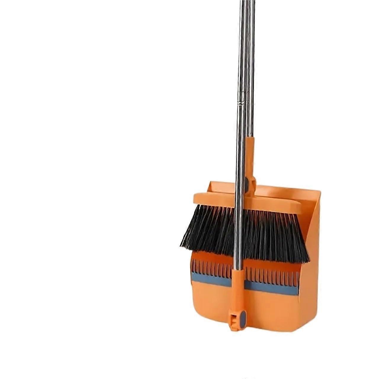 Broom and Dustpan Set with Long Handle for Home Office School Dorm Floor Cleaning (Orange)