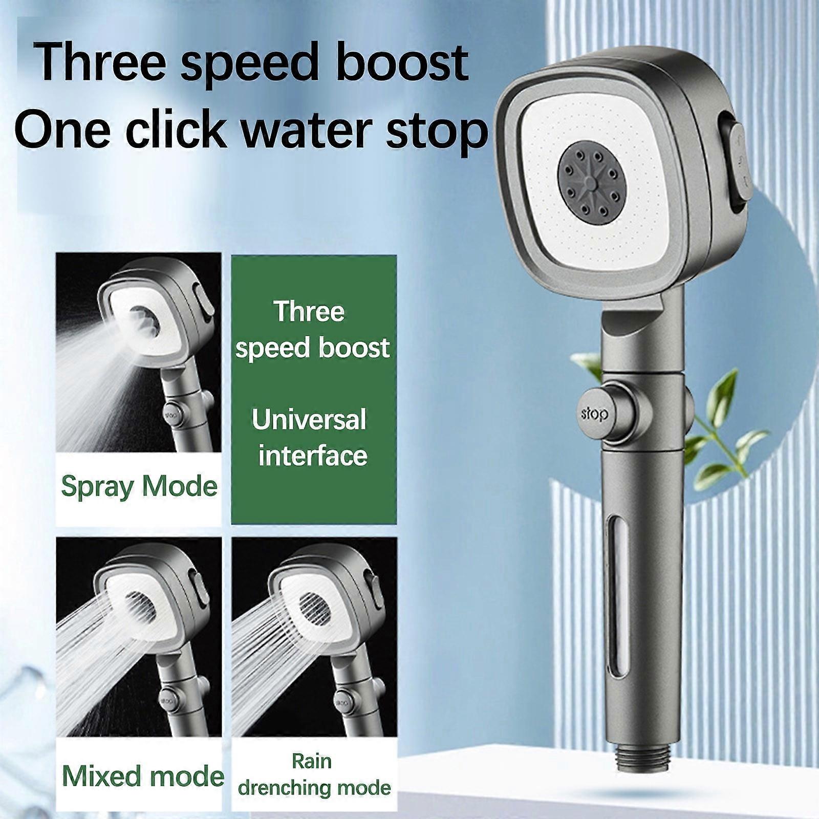 Household Pressurized Shower Nozzle Three-speed One Click Water Stop Filtered Shower