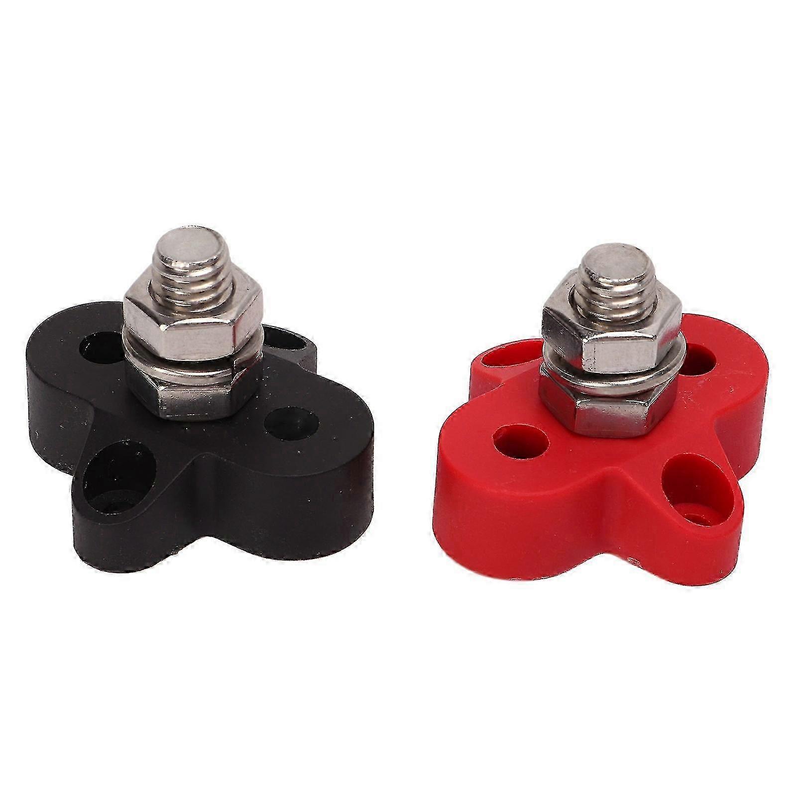w 48V Battery Power Stud Red and Black Stainless Steel Post Single Stud Bus Bar Terminal Block for RV Truck Boat 3/8in (M10)