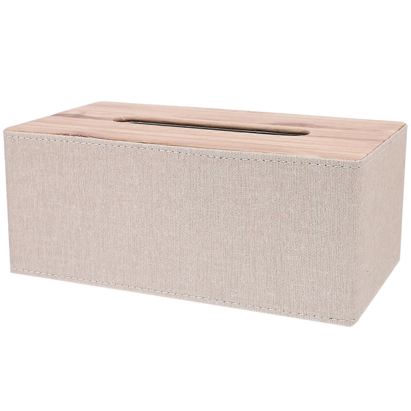 PU Tissue Box Holder Beige for Home Use Rectangular Style