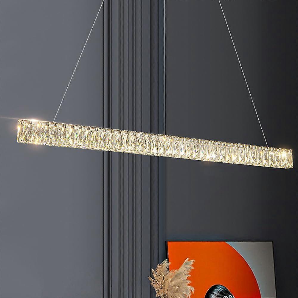 Linear Crystal Chandeliers Dimmable LED Linear Pendant Light, Chrome 80cm, Minimalist Modern Lamp For Dining Room