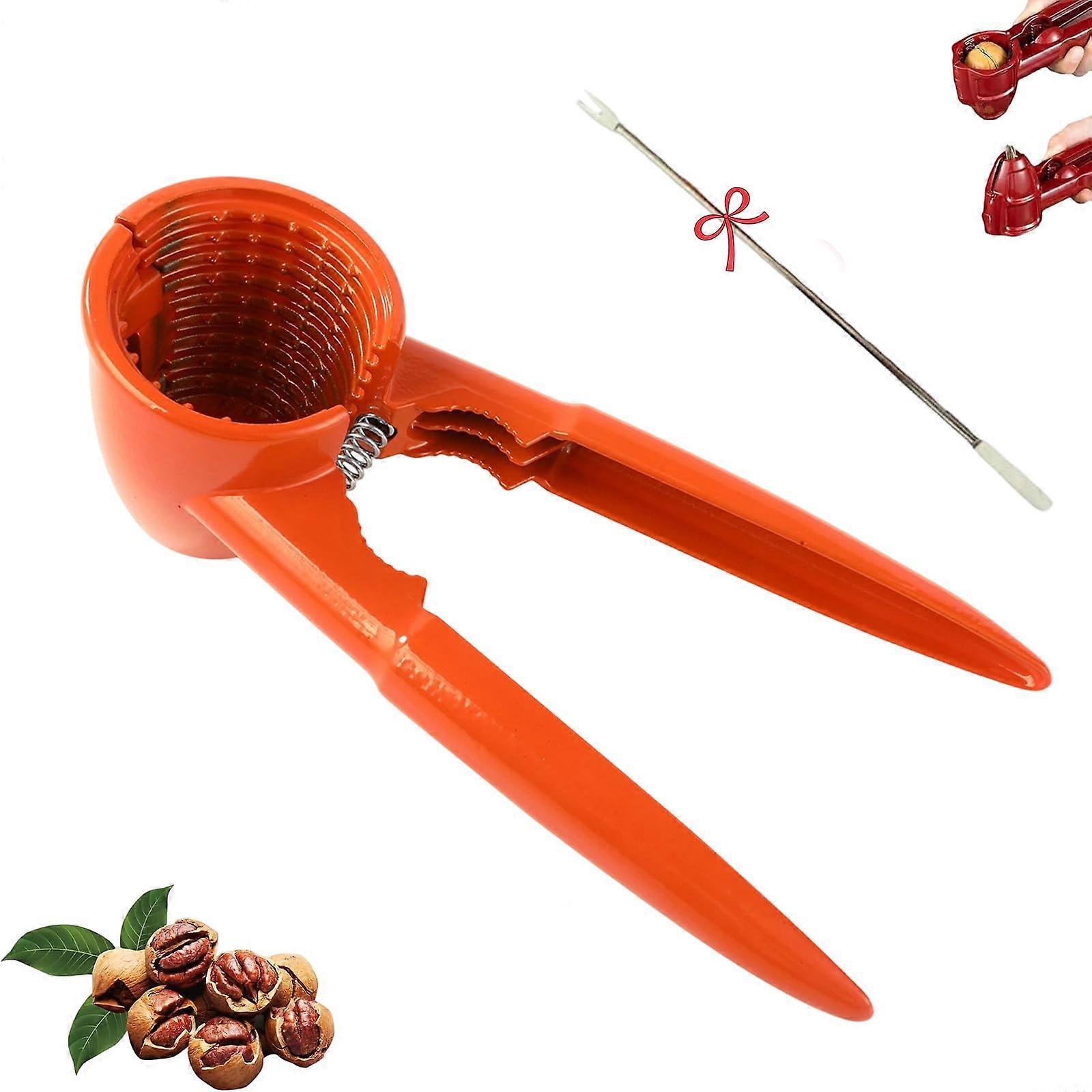 Heavy Duty Nutcracker Tool with NonSlip Grip, Dual Size Walnut and Pecan Cracker, Orange 1PCS
